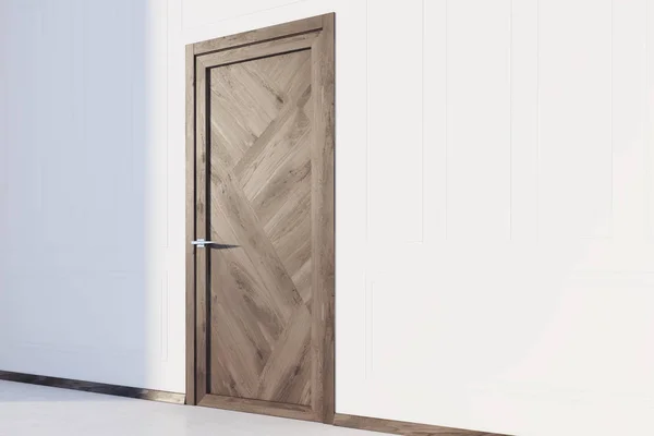 Vita väggar med en trä dörr — Stockfoto