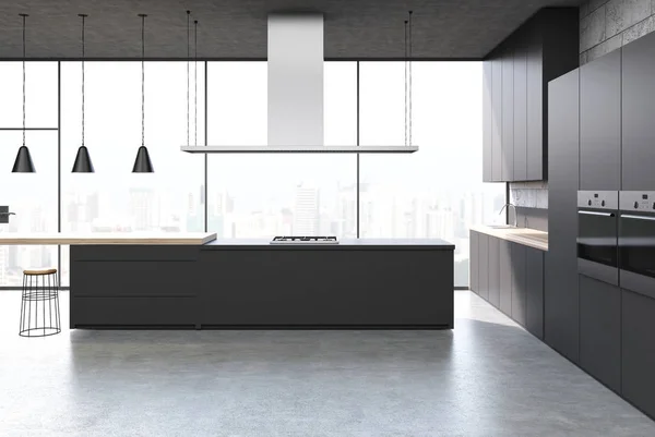 Black kitchen interior, bar stand — Stock Photo, Image