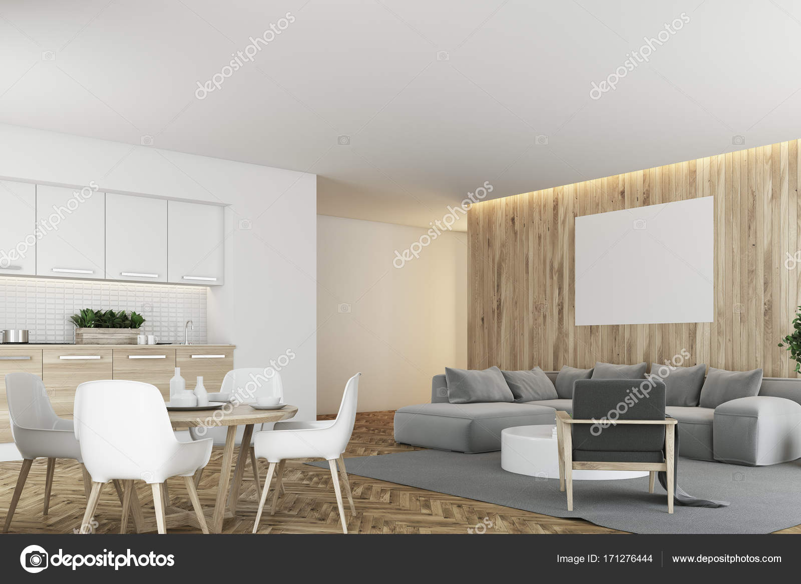 Angolo cucina e salotto bianco e legno — foto stock © denisismagilov ... Salotto bianco
