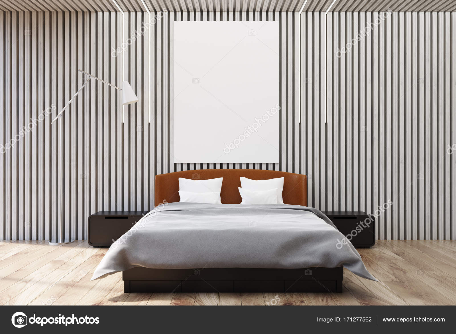 Dunkles Holz Schlafzimmer Interieur, poster — Stockfoto ... Dunkles Holz Schlafzimmer Interieur, poster — Stockfoto ...
