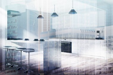 Gri ve ahşap mutfak köşe Çift