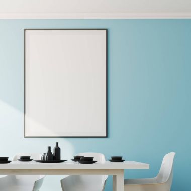 Poster mavi yemek odası iç, yakın çekim