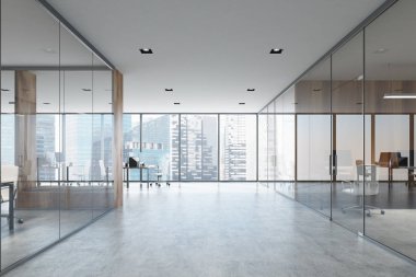 Açık alan ve toplantı odası beyaz ve ahşap