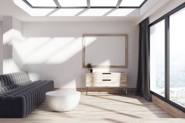 Minimalist oturma odası, koltuk ve poster