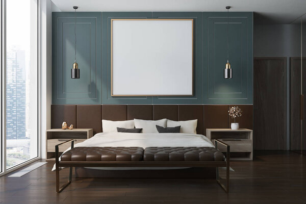 Blue bedroom interior, poster