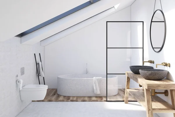 stock image White attic bathroom interior