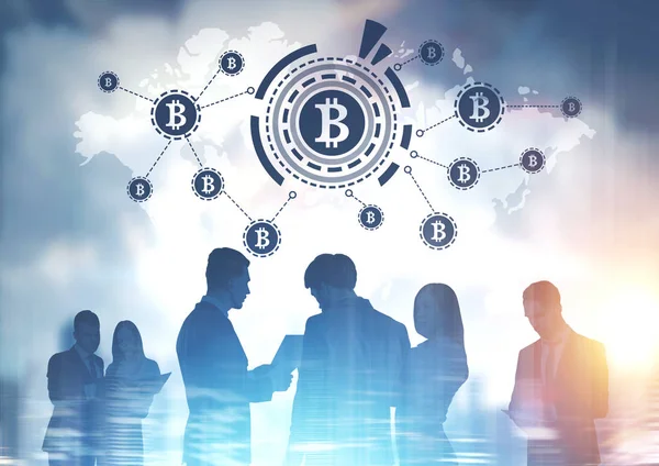 Geschäftsleute, internationales Bitcoin-Netzwerk — Stockfoto