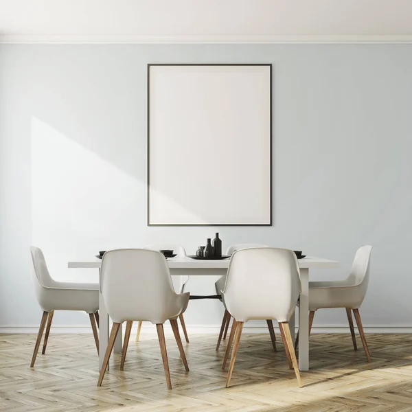 Biały jadalni wnętrza, pionowy plakat — Zdjęcie stockowe