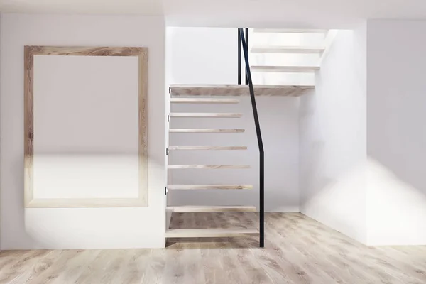Apartamento blanco vacío pasillo, escaleras, cartel — Foto de Stock