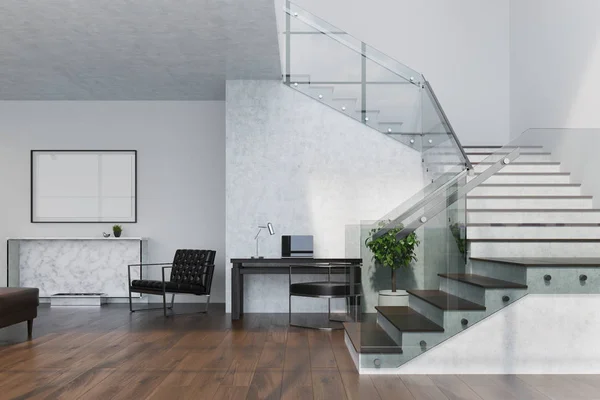 Marble living room, fireplace and poster