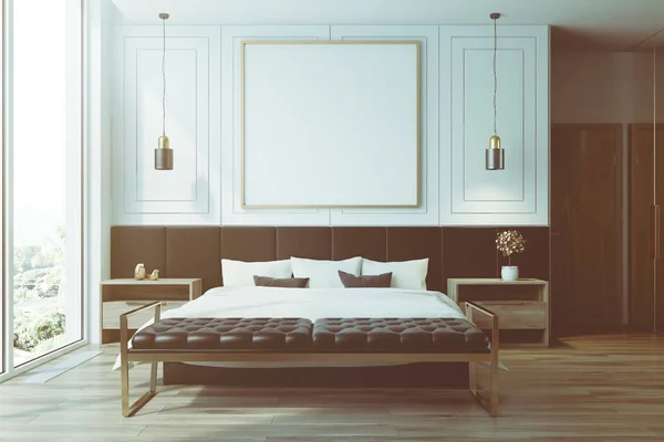 Wit slaapkamer interieur, poster toned — Stockfoto