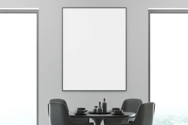 Bílé jídelně, černé židle, plakát — Stock fotografie