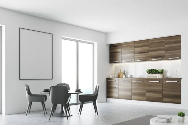 Salón blanco y madera y póster de cocina — Foto de Stock