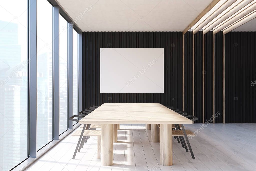 Black modern meeting room interior, poster