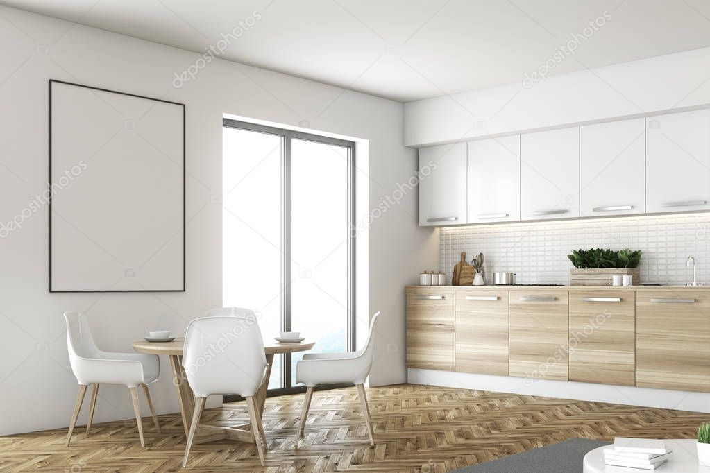 White and wooden kitchen corner, poster