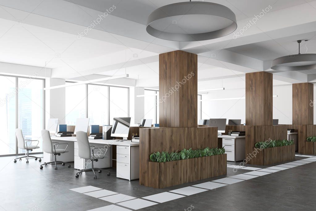 Wooden and white open space office corner