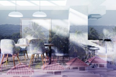 Gri, ahşap mutfak, yemek odası, poster tonda