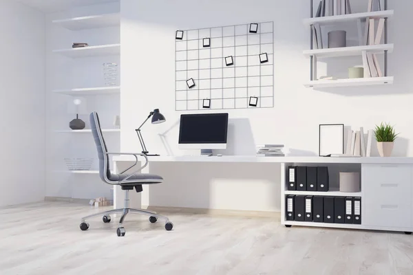 Білий домашнього офісу кут, комп'ютер — стокове фото