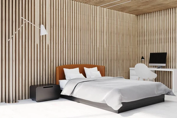 Drewniana sypialnia wnętrza — Zdjęcie stockowe