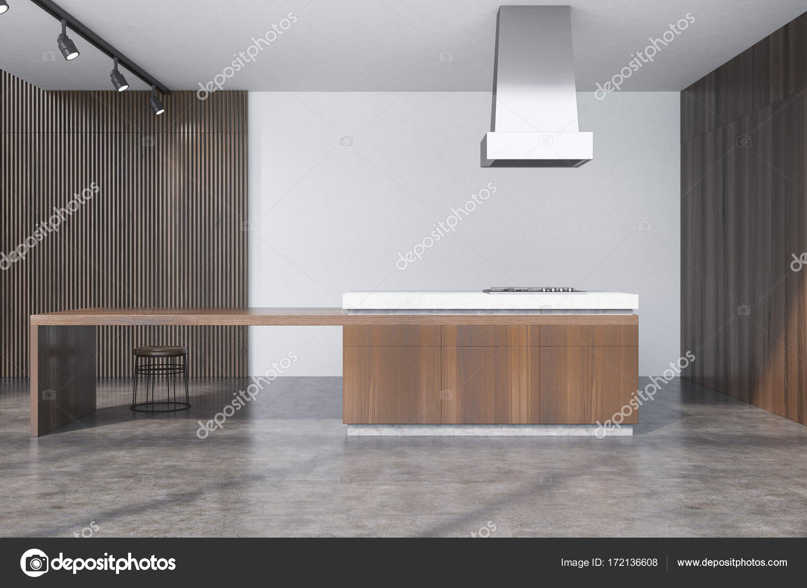 Sala da pranzo in legno e cemento, bar — foto stock © denisismagilov ... Un pavimento di cemento o legno