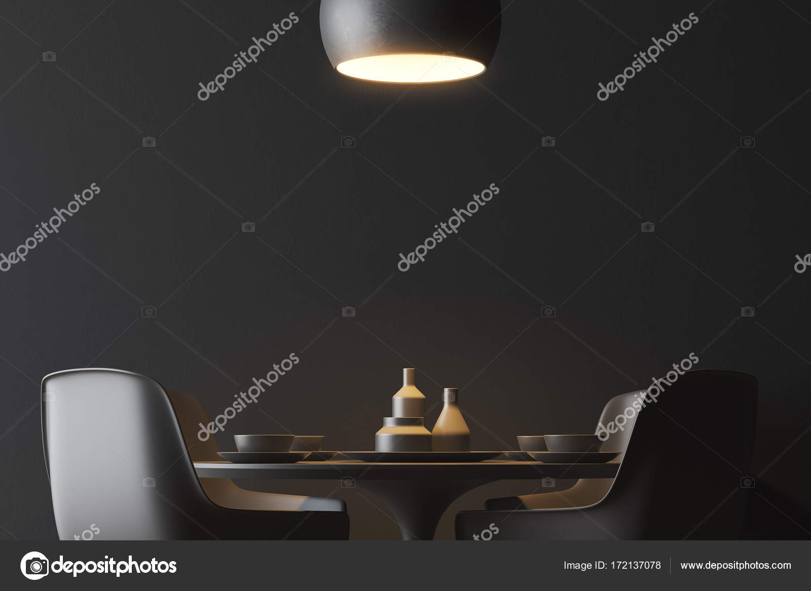 Black wall dining room interior — Stock Photo © denisismagilov 172137078
