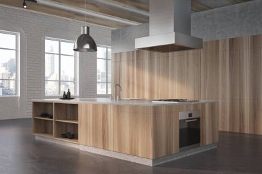 Hafif ahşap mutfak tezgahı, köşe