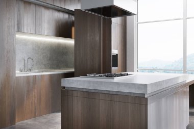 Ahşap ve mermer mutfak tezgahı yakın çekim