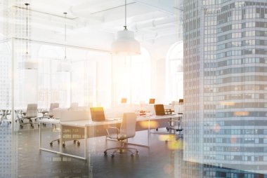 Açık alan ofis, tonlu kemer windows köşe beyaz