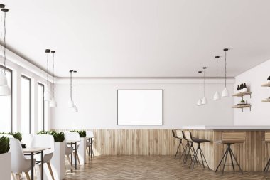 Beyaz Cafe iç, poster, ahşap