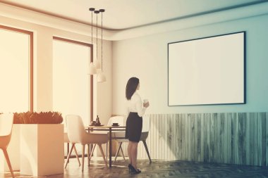 Beyaz Cafe iç köşe, poster, ahşap, kadın