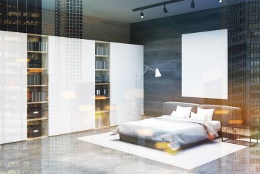 Gri ve tuğla yatak odası köşe, tonda poster