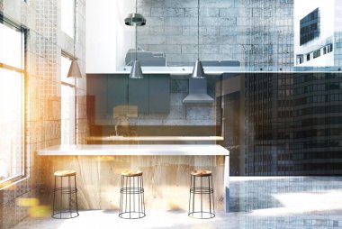 Beton ve siyah mutfak Çift Kişilik