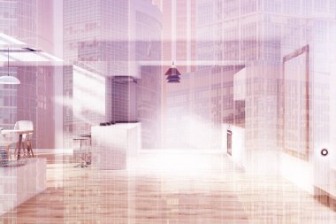 Tonda gri, ahşap mutfak yemek odası poster yan