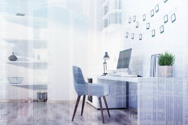 Modern ev ofis iç, tonda bilgisayar yan