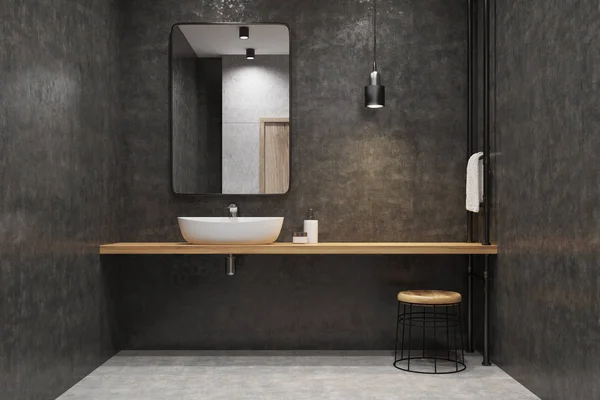 Bagno grigio, lavabo, specchio — Foto Stock