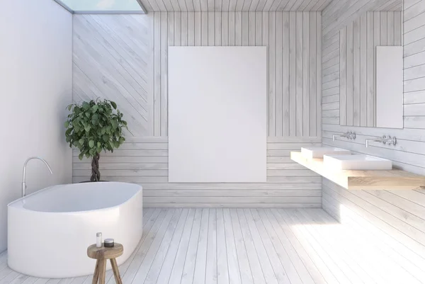 Gray wooden bathroom, poster — Stock Photo, Image