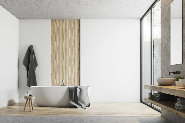 Interior del baño blanco y de madera — Foto de Stock