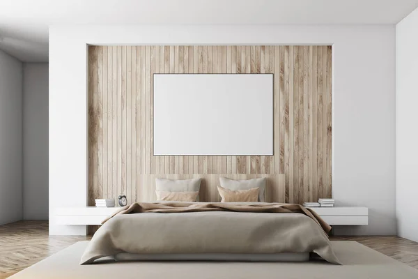 Witte en houten slaapkamer, poster — Stockfoto