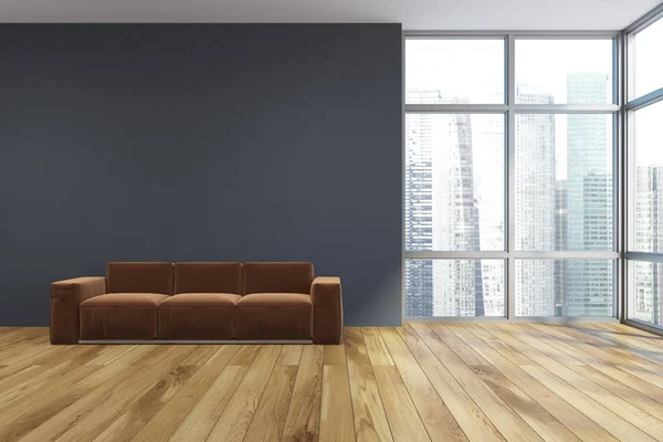 灰色的客厅, 棕色的沙发 — 图库照片