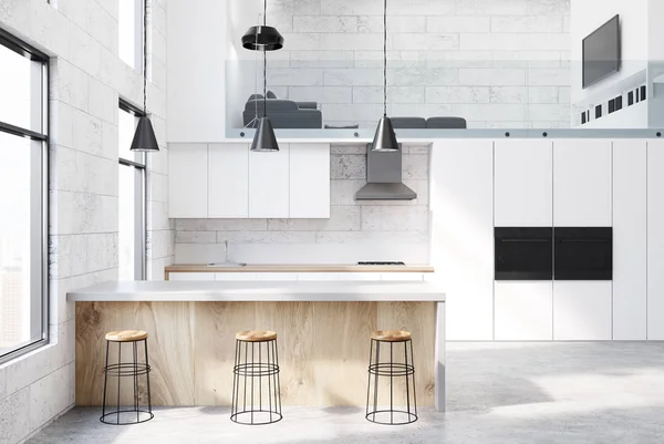 Cozinha branca e de madeira — Fotografia de Stock