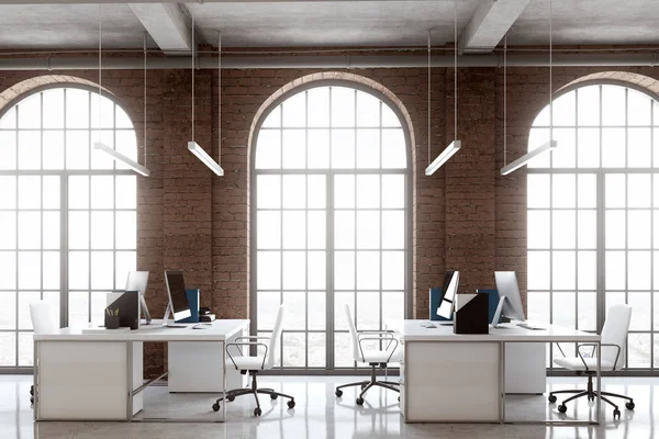 Brick office, arch windows side — Stock Photo, Image