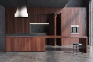 Ahşap yemek odası ile bir bar