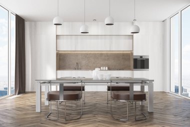 Bir tablo ile beyaz mutfak