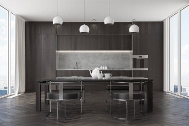 Bir tablo ile siyah mutfak