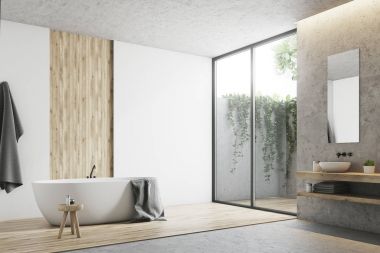Beyaz ve ahşap banyo köşesi
