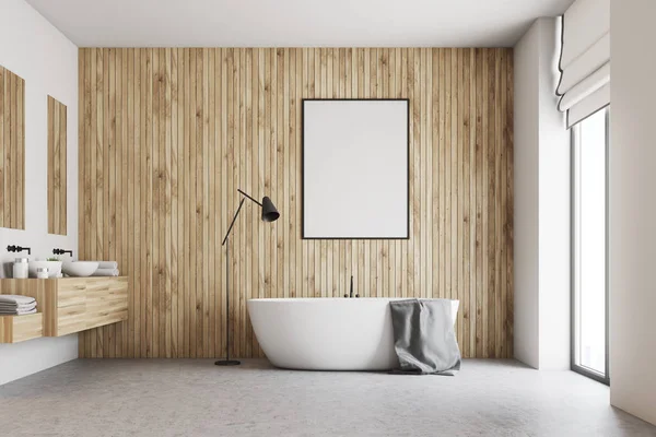 Drewniana łazienka z plakatu — Zdjęcie stockowe