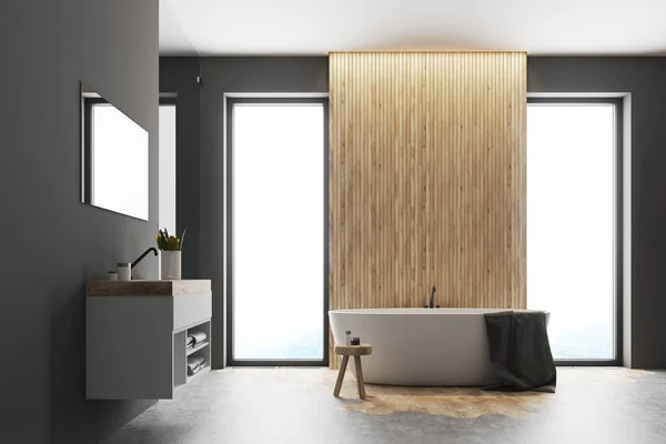 Grau und Holz Badezimmer Innenausstattung — Stockfoto