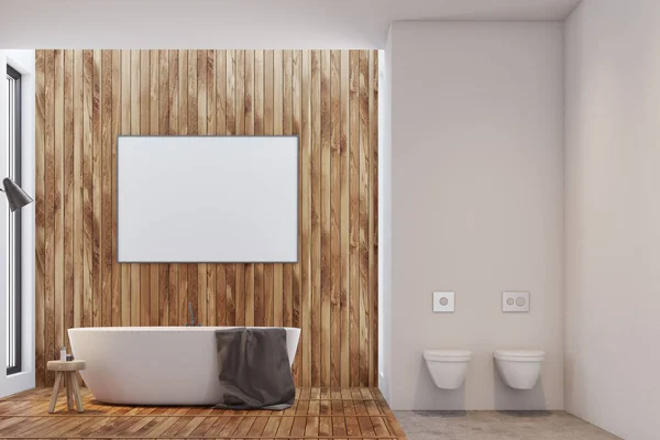 Łazienka jest biały i drewniane, plakat, toaleta — Zdjęcie stockowe