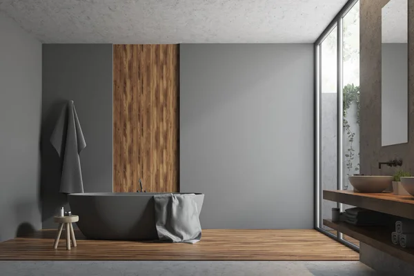 グレーと木製のバスルームのインテリア — ストック写真