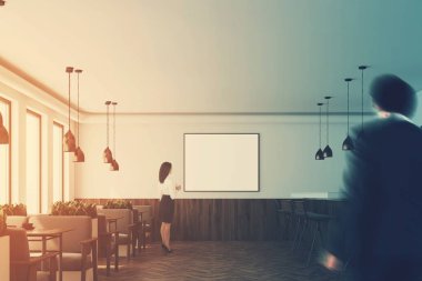 Beyaz Cafe iç, poster, iş adamları